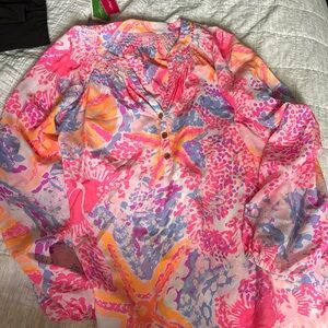 New Lilly Pulitzer Elsa Silk Top, Bohemain Beach, Size L NWOT